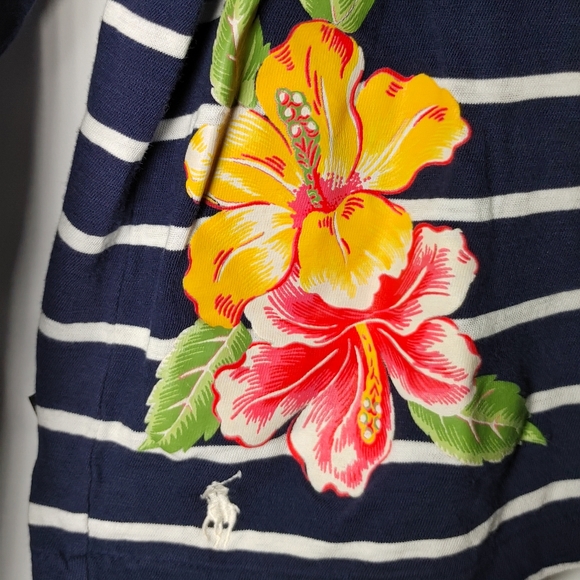 Polo Ralph Lauren Women Neck Stripe Floral Long Sleeve Top Pocket Pony Shirt L - Picture 3 of 6